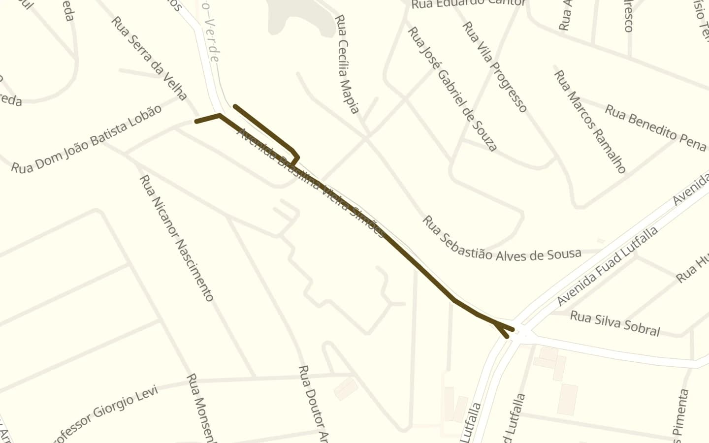 Mapa de Avenida Brasilina Vieira Simões e arredores, com a rua marcada