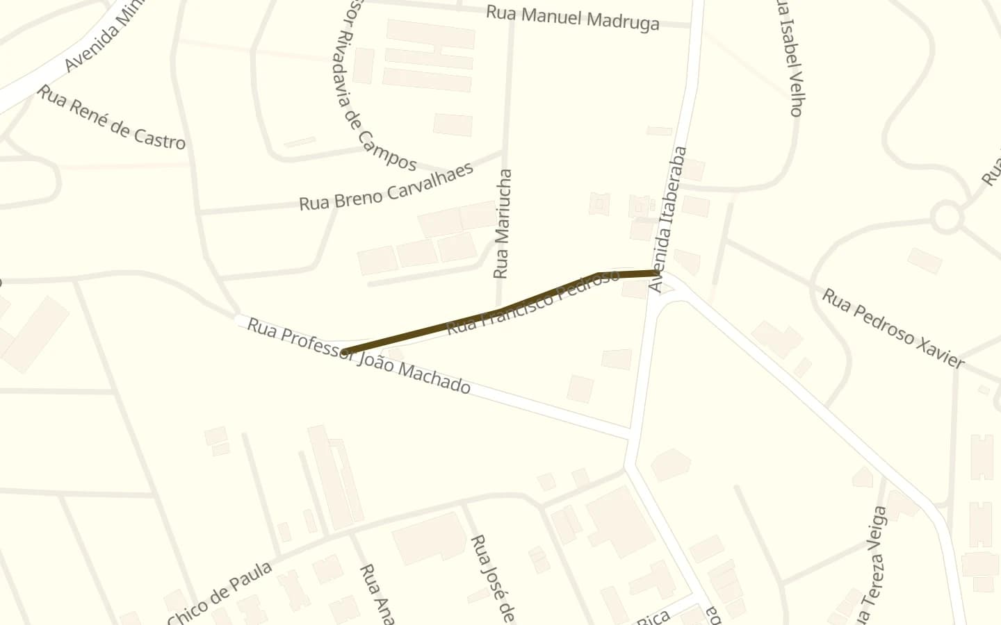 Mapa de Rua Francisco Pedroso e arredores, com a rua marcada