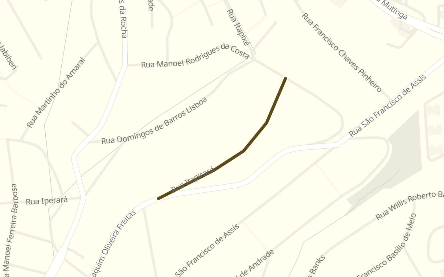 Mapa de Rua Itapiracó e arredores, com a rua marcada