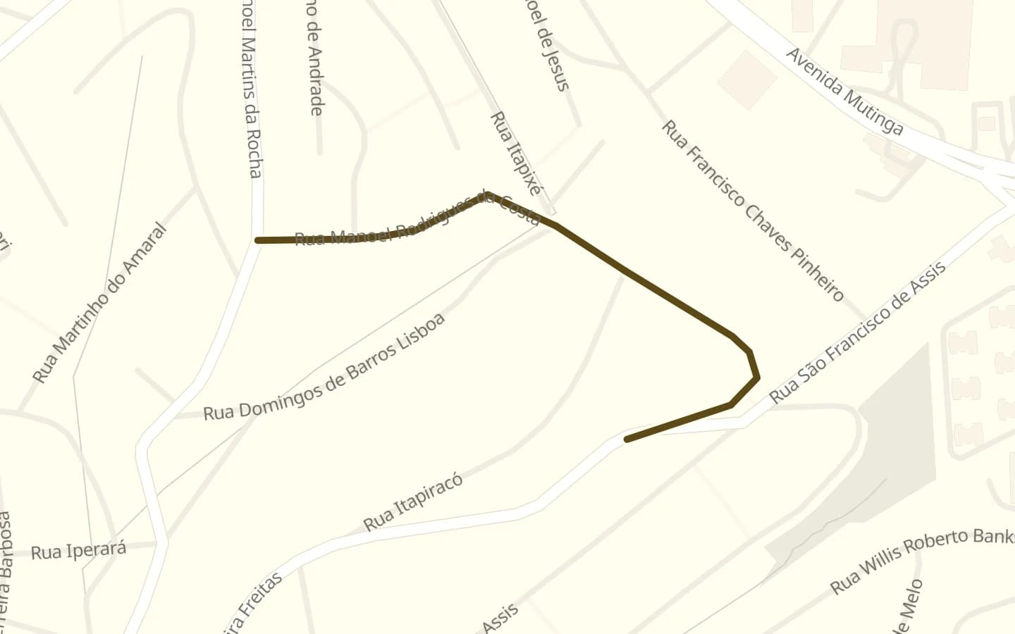 Mapa de Rua Manoel Rodrigues da Costa e arredores, com a rua marcada