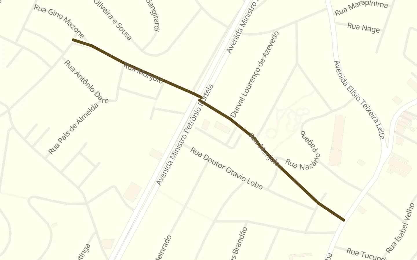 Mapa de Rua Monjolo e arredores, com a rua marcada