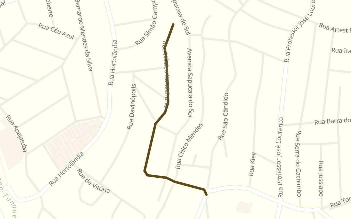 Mapa de Rua Núcleo Bandeirante e arredores, com a rua marcada