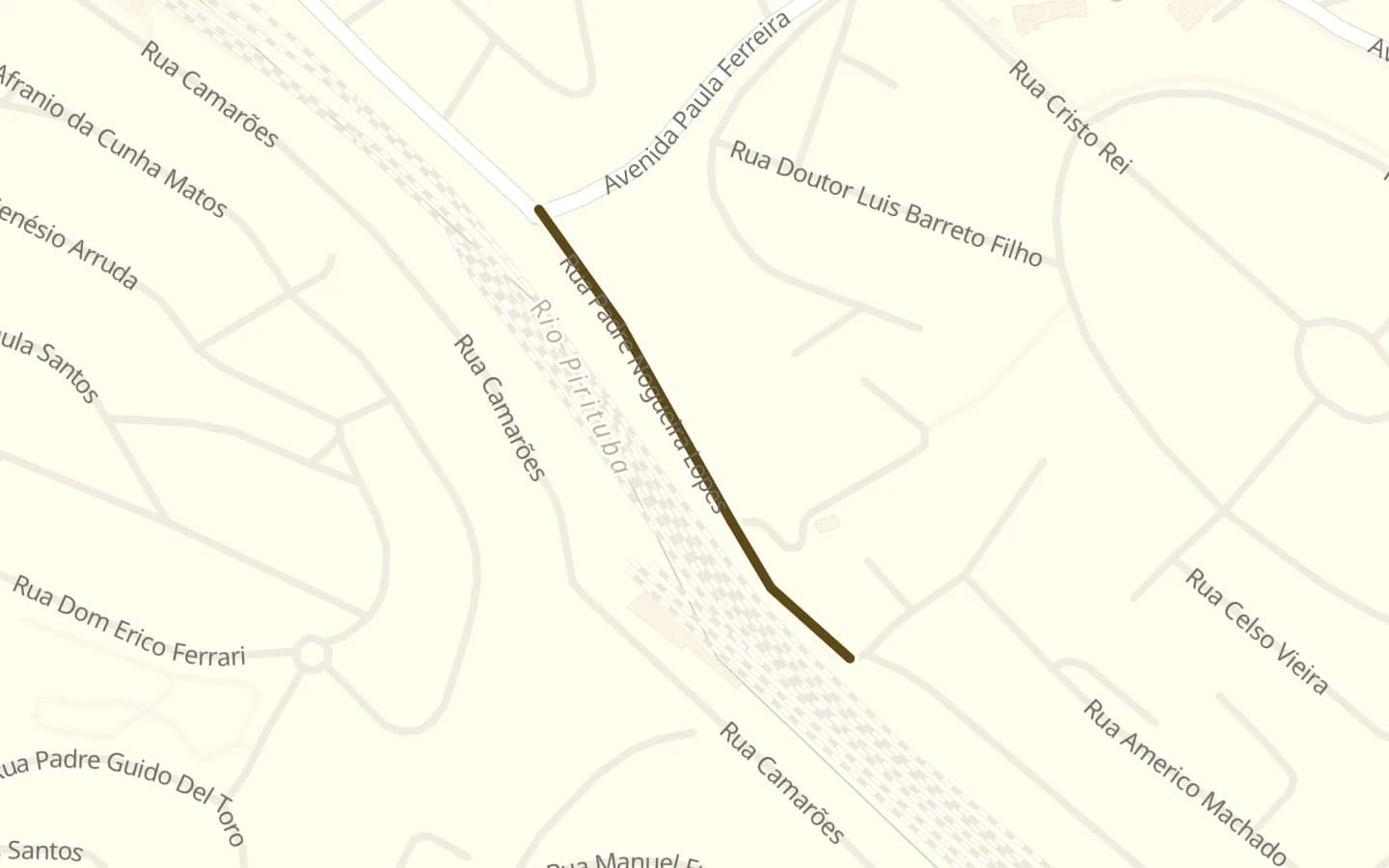 Mapa de Rua Padre Nogueira Lopes e arredores, com a rua marcada