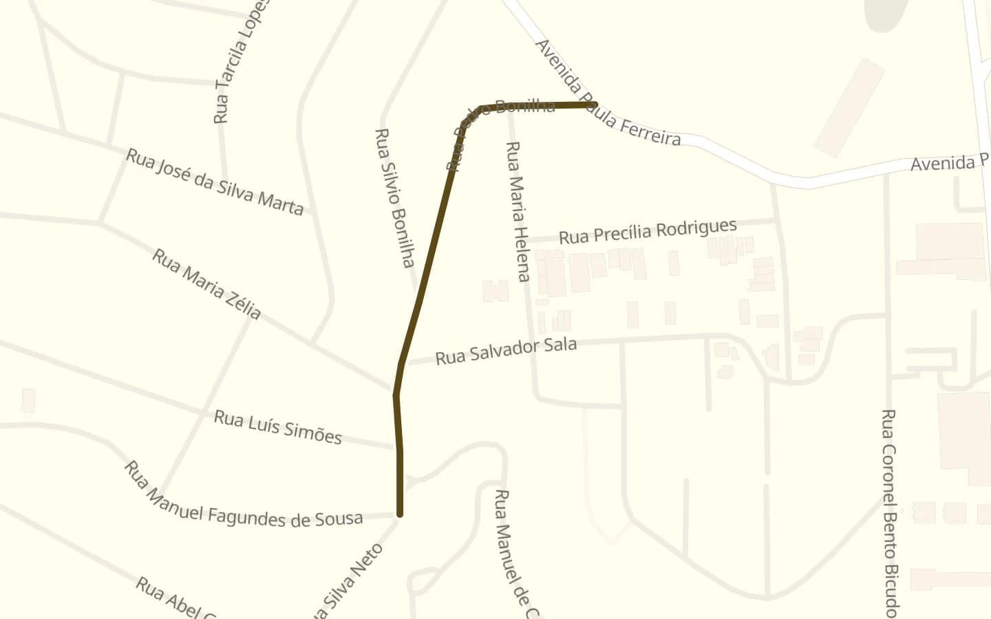 Mapa de Rua Pedro Bonilha e arredores, com a rua marcada