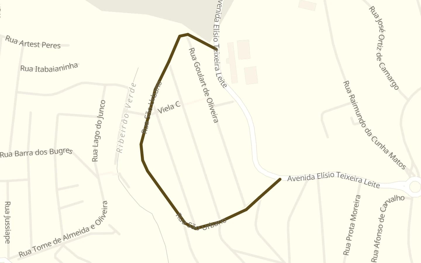 Mapa de Rua São Urbano e arredores, com a rua marcada