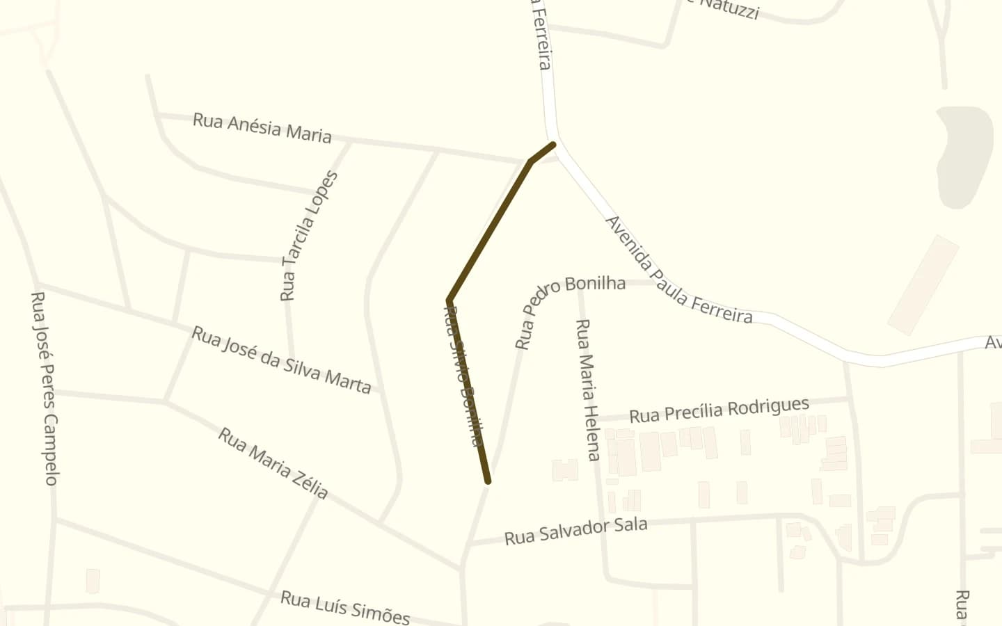 Mapa de Rua Sílvio Bonilha e arredores, com a rua marcada