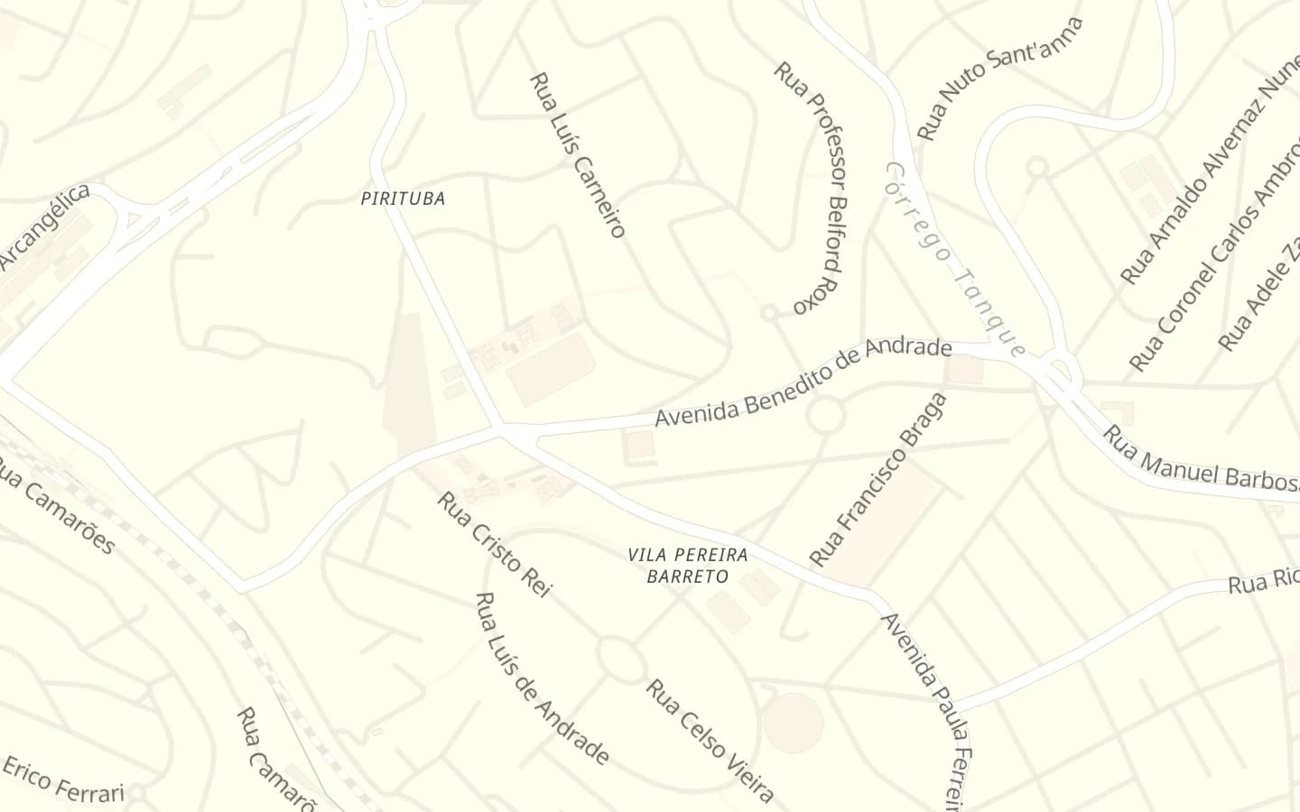 Mapa com a sede na Av. Benedito Andrade, entre Pirituba e a Vila Pereira Barreto