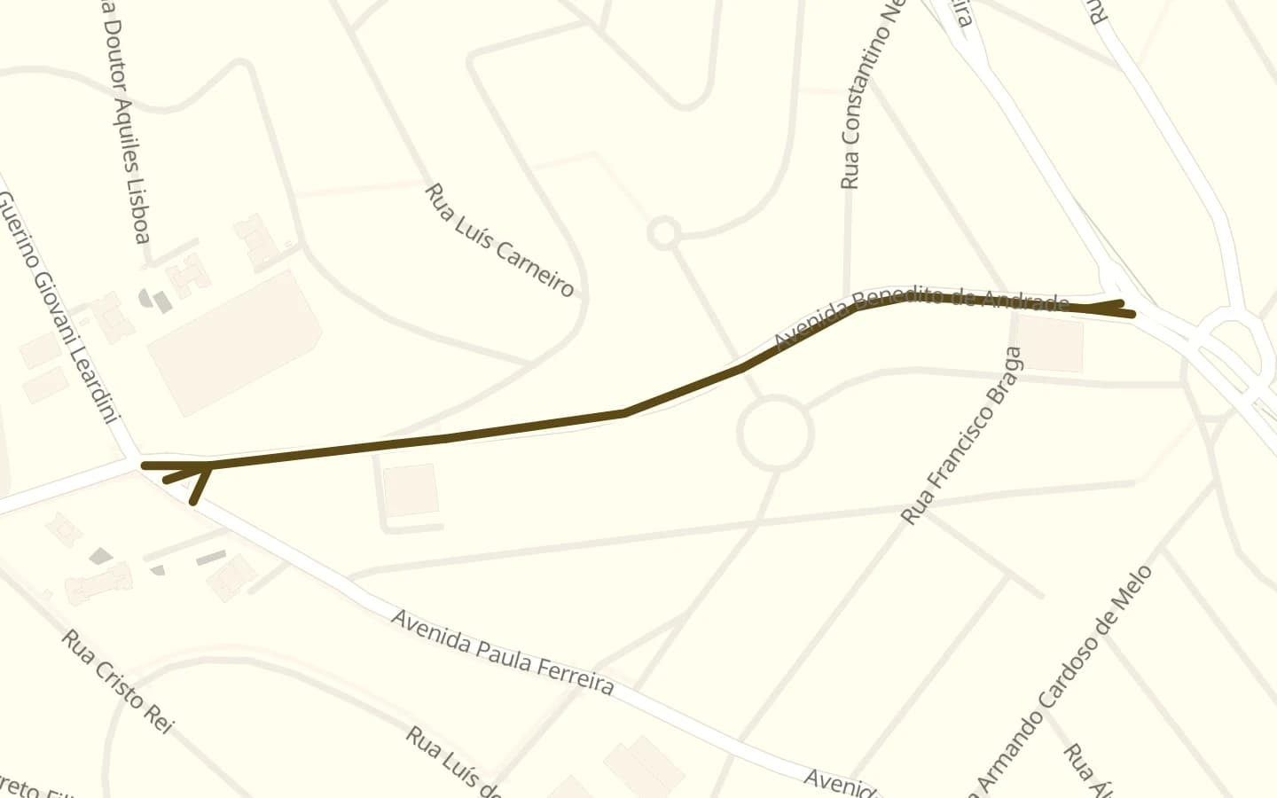 Mapa de Avenida Benedito Andrade e arredores, com a rua marcada