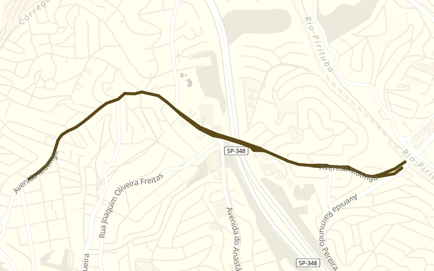 Mapa de Avenida Mutinga e arredores, com a rua marcada