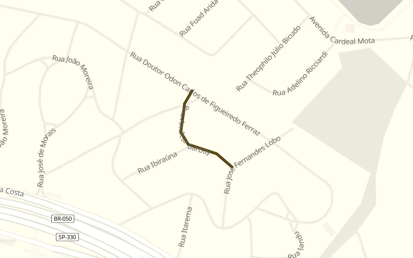 Mapa de Rua Amilcar Barbuy e arredores, com a rua marcada