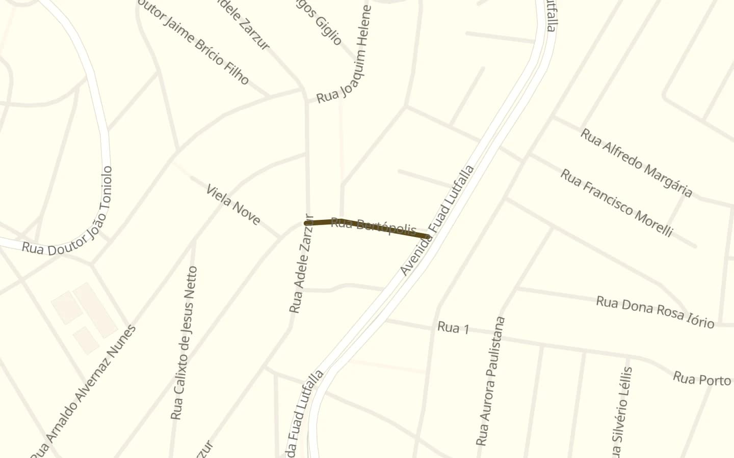 Mapa de Rua Bertópolis e arredores, com a rua marcada