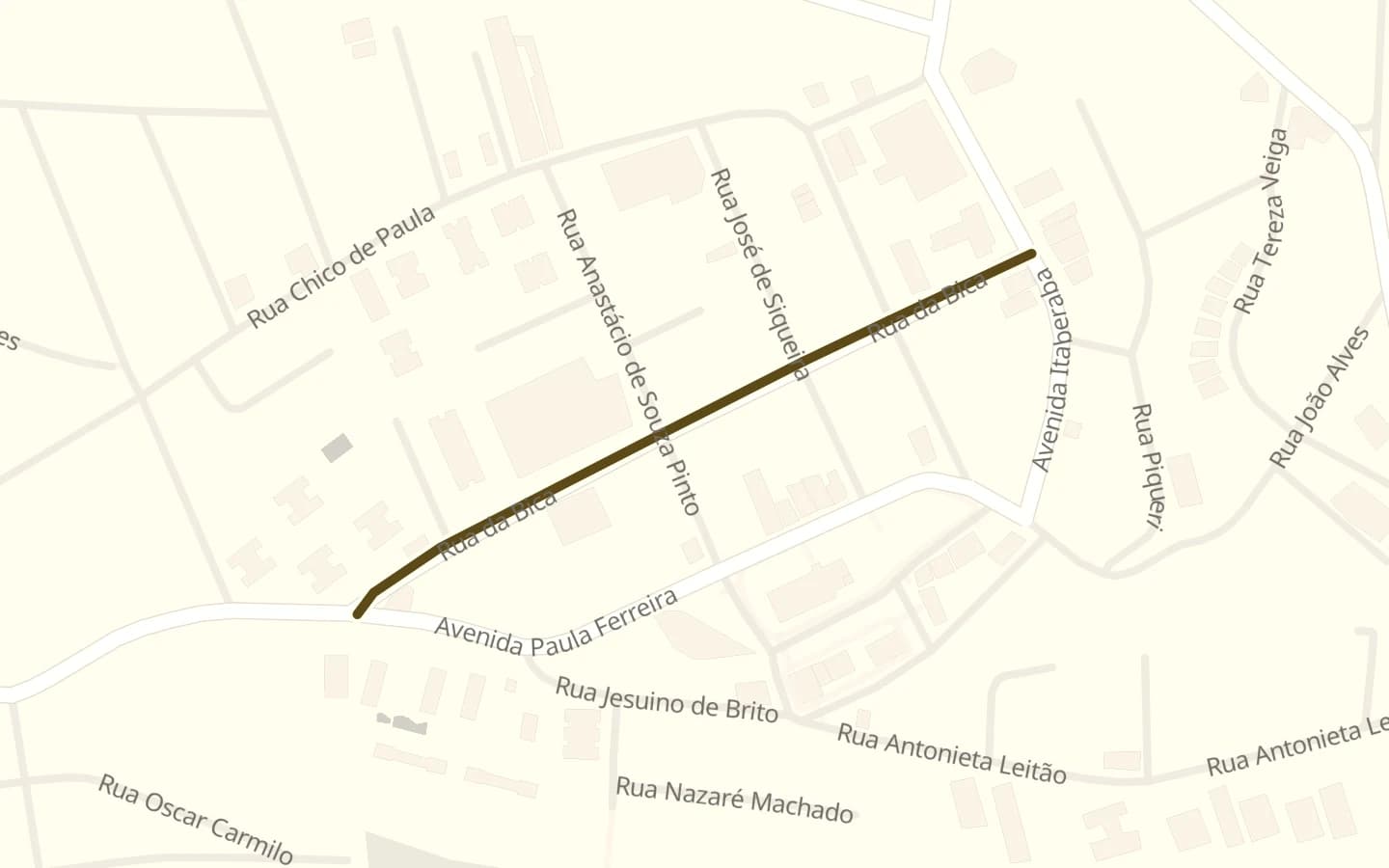 Mapa de Rua da Bica e arredores, com a rua marcada