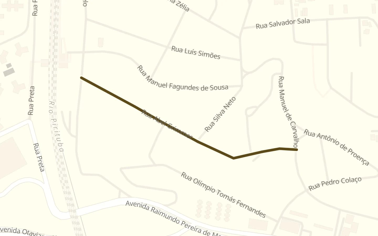 Mapa de Rua Pedro Cubas e arredores, com a rua marcada
