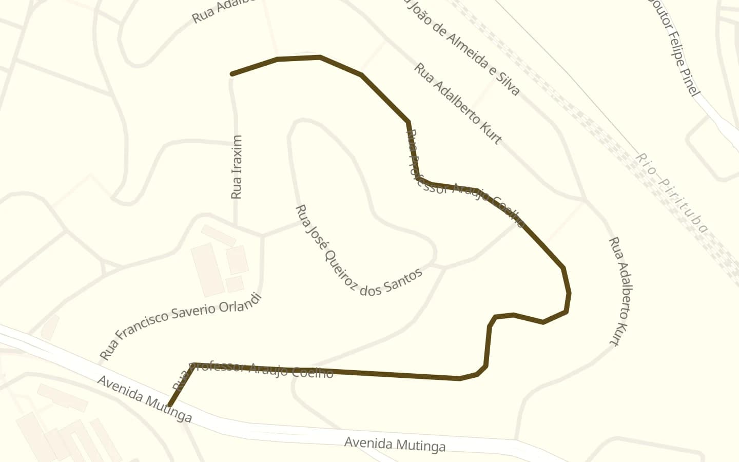 Mapa de Rua Professor Araújo Coelho e arredores, com a rua marcada