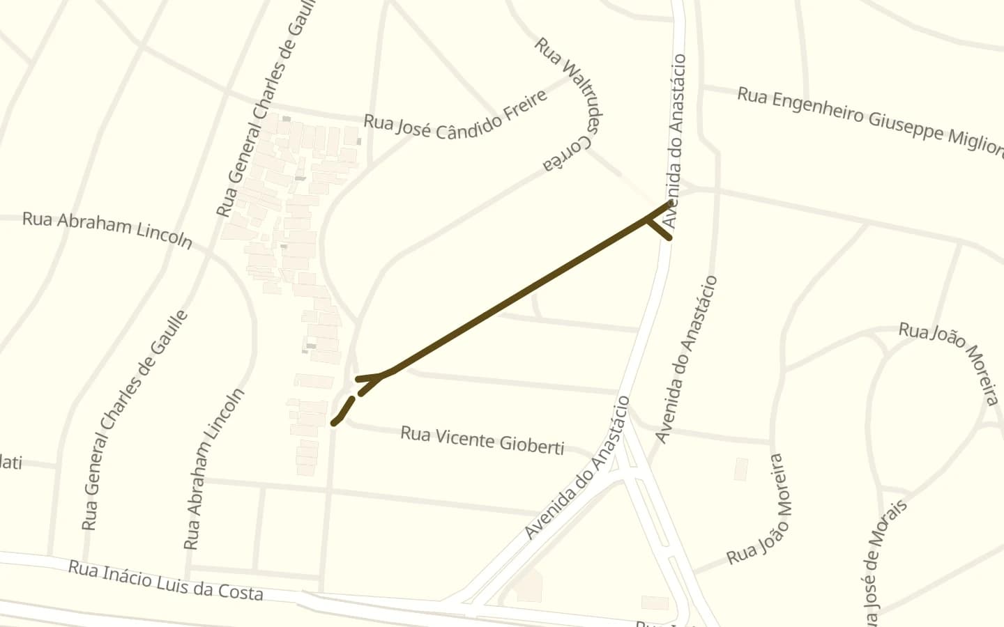 Mapa de Rua Professor Benedito Alarico de Castro Borelli e arredores, com a rua marcada