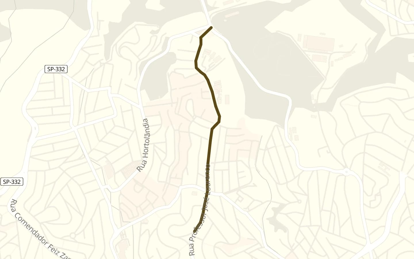 Mapa de Rua Professor José Lourenço e arredores, com a rua marcada