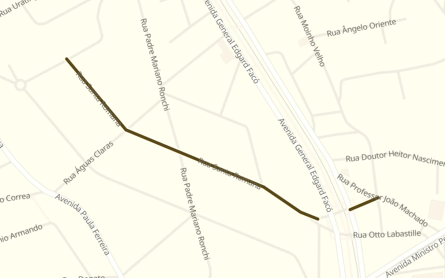 Mapa de Rua Santa Romana e arredores, com a rua marcada