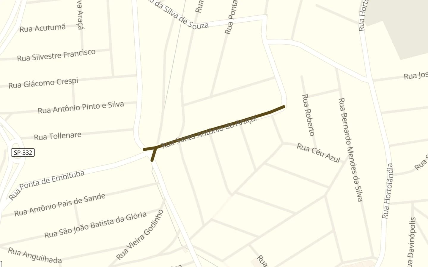 Mapa de Rua Santo Antônio do Araçuaí e arredores, com a rua marcada
